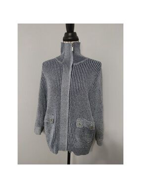 Women's FDJ French Dressing Bomber Cardigan SP Blue White Zip Sweater S